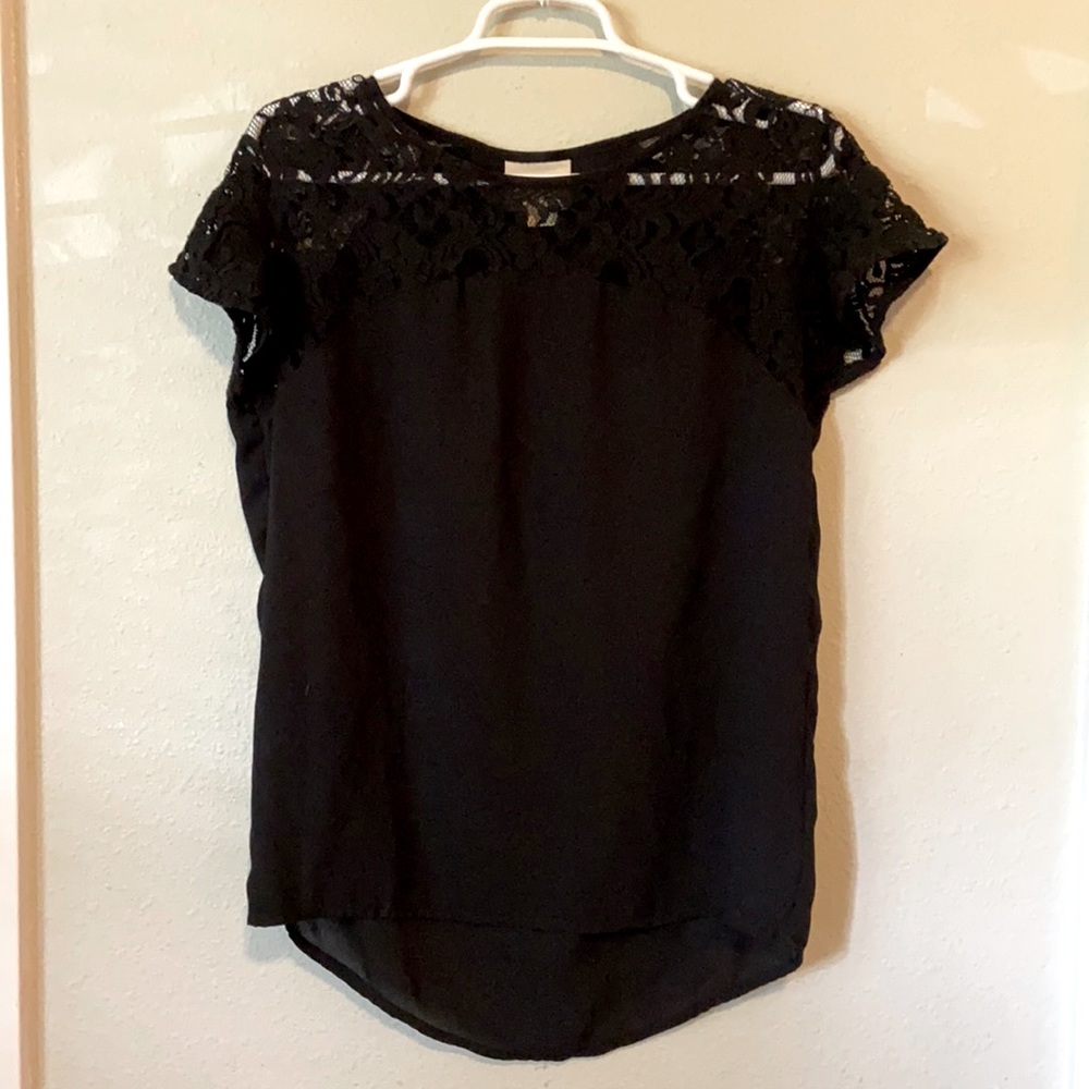 Maeve. XS. Black blouse with lace on top.